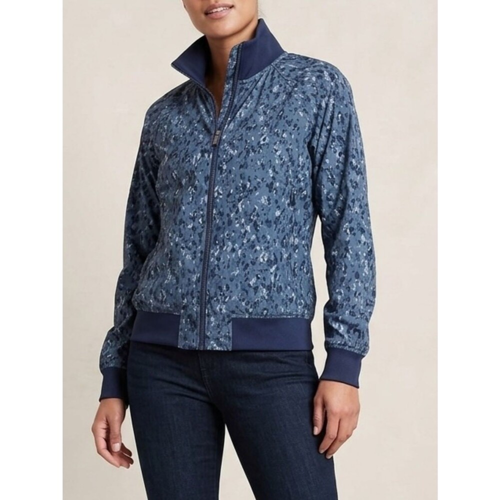 Athleta Brooklyn Bomber Jacket II Captivate Chrome Blue Camo Full Zip Small S